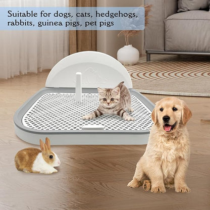 Tfwadmx Pee Pad Holder Dog Potty Tray with Splash Guard & Center Post Mesh Training Toilet Potty Tray Puppy Pad Holder for Puppy and Small Size Dog (Grey, 18.1"×14.8")