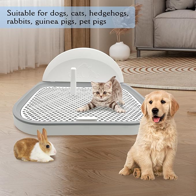 Tfwadmx Pee Pad Holder Dog Potty Tray with Splash Guard & Center Post Mesh Training Toilet Potty Tray Puppy Pad Holder for Puppy and Small Size Dog (Grey, 22.4"×17.7")
