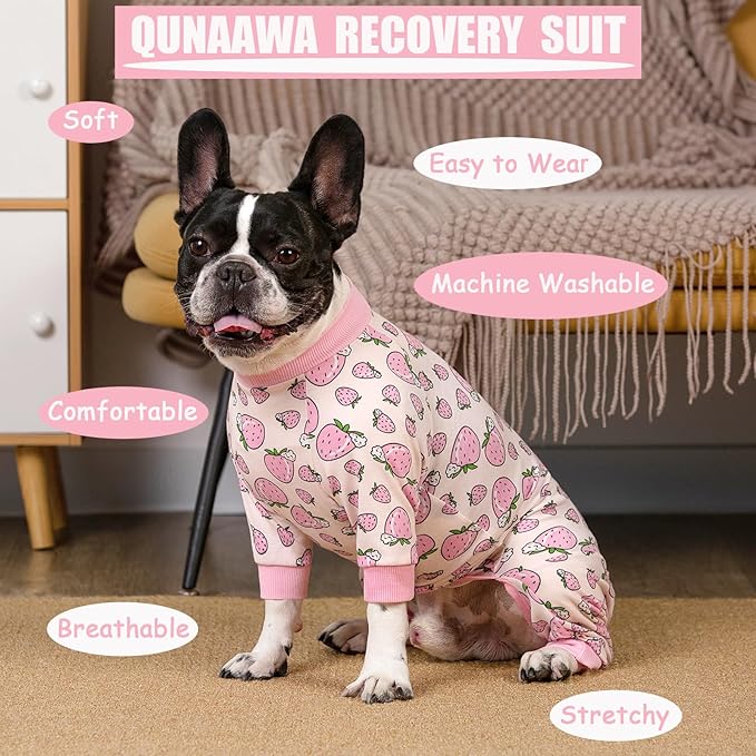 Recovery Suit for Surgery Small Medium Dogs Onesie, Soft Pajamas Bodysuit Cone Alternative, Prevent Licking Female Male (Large, Strawberry Pink)