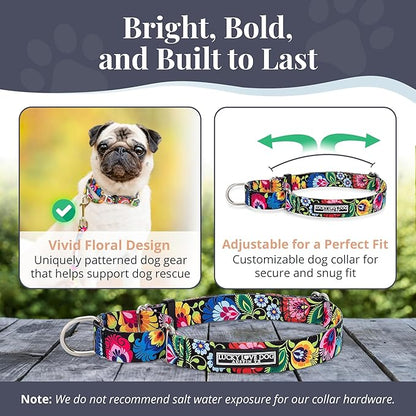 Lucky Love Dog Martingale Dog Collar - Adjustable, No-Slip, Durable, & Soft Webbing Collar for Male and Female Dogs Ideal for Training & Walking - Blackbird, Large