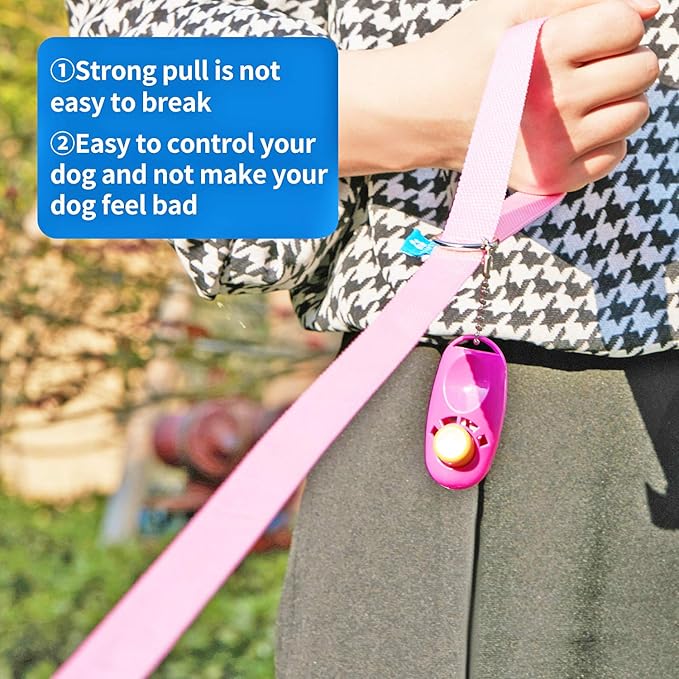 BAAPET 15/20/30/50/100 ft Long Dog Training Leash with Clickers for Small, Medium and Large Dogs or Cats (15 Feet, Pink)