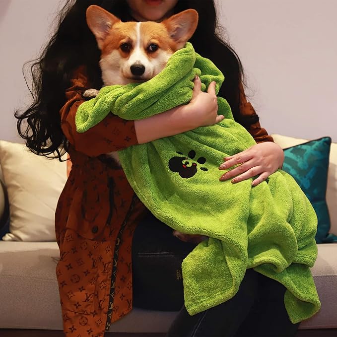Dogvingpk Extra Large Dog Towel - Pack of 2 - Super Absorbent Soft Microfiber Pet Bath Grooming Towels for Drying Dogs and Other Pets (XL-55" * 36", Green and Brown)