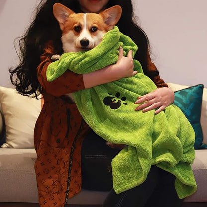 Dogvingpk Extra Large Dog Towel - Pack of 2 - Super Absorbent Soft Microfiber Pet Bath Grooming Towels for Drying Dogs and Other Pets (XL-55" * 36", Green and Brown)