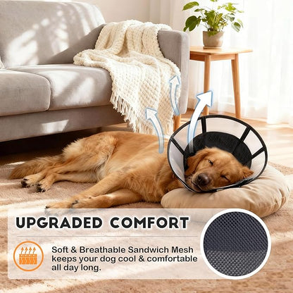 Soft Dog Cone, Stop Licking Deep Pet Recovery Collar After Surgery for Extra Large Dogs, Clear Plastic Breathable Elizabethan Head Neck Circle, Adjustable Comfortable Cones 30cm Long (XL Black)