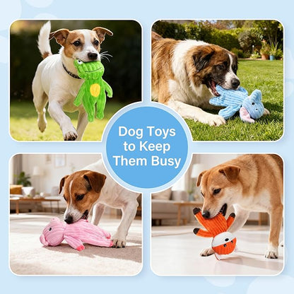 Prime Pets 5 Pack Plush Squeaky Dog Toys, No Stuffing Bodies, Crinkle Pet Toys for Small Medium Large Dogs, Puppy Chew Toy to Keep Them Busy