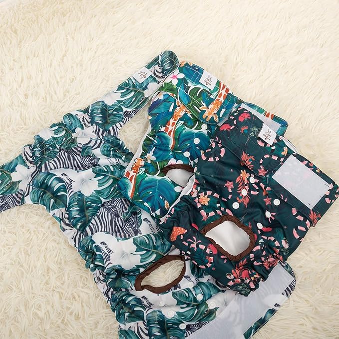 CuteBone Dog Diapers Female Washable Small Medium Large 3 Pack Reusable Doggie Diapers Puppy Period Pants for Doggy Heat Cycle Peeing