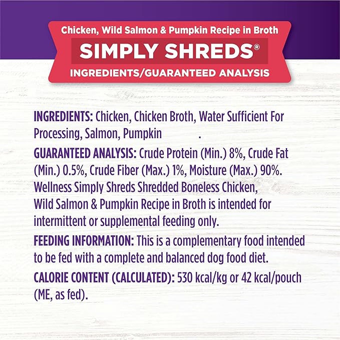 Wellness Bowl Boosters Simply Shreds Variety Pack Wet Dog Food Topper for Small, Medium, and Large Breeds, Grain Free, Natural, Chicken Recipes, 2.8 oz, Pack of 12 Pouches