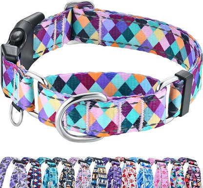 Reflective Martingale Collar for Dogs with Quick Release Buckle No Pull Training Dog Collars (Colorful Geometric, Large)