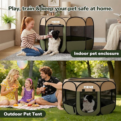 Dog Playpen, Portable Puppy Pet Crate Indoors for Small/Medium/Large Dogs Cats Rabbits, Foldable Dog Cage Enclosure for Outdoor, Pop Up Dogs Tent Kennel with Carrying Case, Olive Green