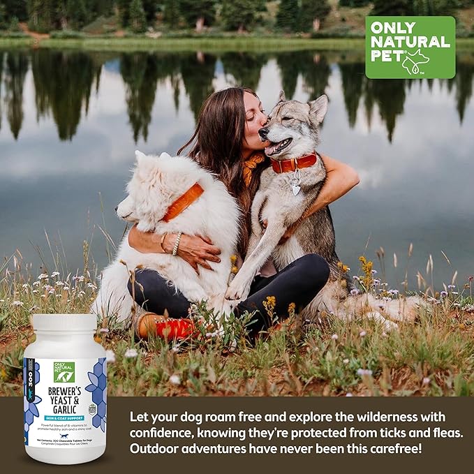 Only Natural Pet Brewer's Yeast & Garlic Chewables - All-Natural Flea & Tick Prevention for Dogs - Fortified with B Vitamins - Promotes Healthy Skin & Coat - 300 Count Tablet (2 Pack)