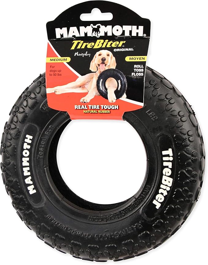Mammoth TireBiter Originals - Natural Rubber Dog Toys - Dog Toys for Extra Long Interactive Play - Strong Chewer Toys for Dogs - Medium, 8”