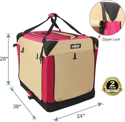 EliteField 4-Door Folding Soft Dog Crate with Curtains, Carrying Bag and Fleece Bed (2 Year Warranty), Indoor & Outdoor Pet Home (36" L x 24" W x 28" H, Red+Beige)