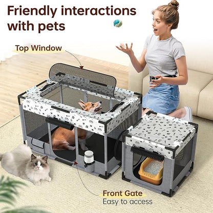 Portable Cat Playpen, Pet Dog Playpen, Kitten Puppy Play Pen for Indoor/Outdoor, Collapsible Cats Cages Enclosed Tent with Carrying Case, PVC Pipe Frame, 600D Oxford, 39" x 24" x 22"