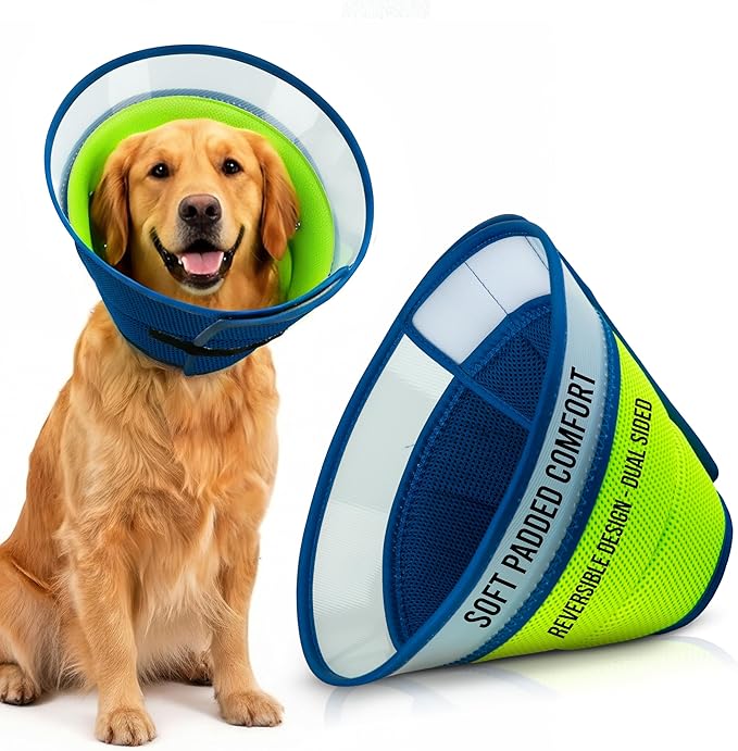 Premier Web Products Soft Dog Cone Collar To Stop Licking - Small Dog Cone, Adjustable and Reversible Design, Non-Woven Breathable Fabric, Elizabethan Recovery Collar after Surgery for Cat, Blue