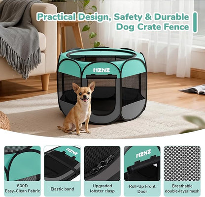 Dog Cat Playpen, Portable Puppy Pet Crate Indoor for Small Dogs Cats Rabbits, Foldable Dog Cage Enclosure for Outdoor, Pop Up Dogs Tent Kennel with Carrying Case, Blue