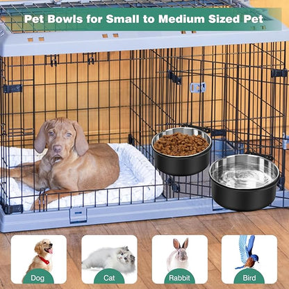 Crate Water Bowl No Spill, 2 Pack Dog Crate Bowls Hanging, Kennel Dog Water Food Bowls Mountable, Pet Cage Accessories Feeder Dish, Large Stainless Steel Coop Cup for Cat Puppy Bunny Guinea Pig Ferret
