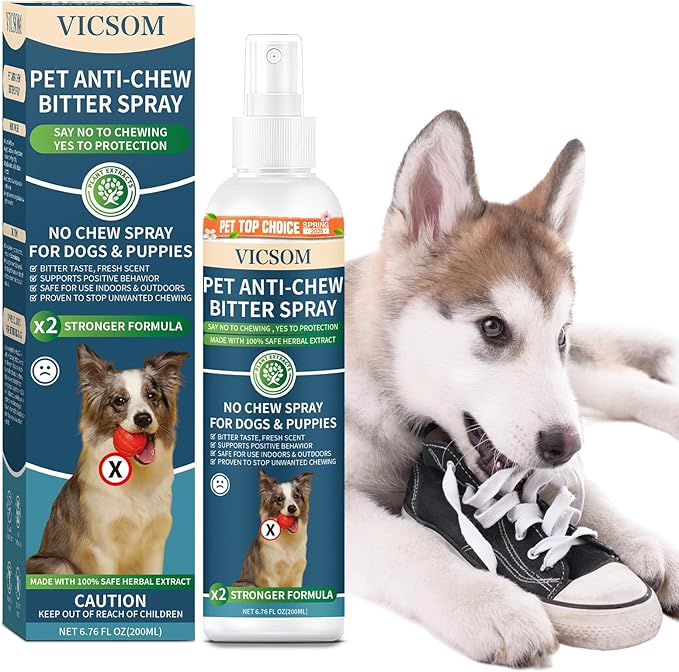 No Chew Spray For Dogs, Bitter Apple Spray For Dogs Stop Chewing Furniture, Shoes, Prevent Licking Bandages, No Alcohol & Trace, Safe Dog Training & Behavior Aids Spray, 6.76 FL Oz, Indoor & Outdoor