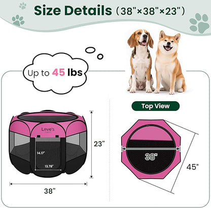 Love's cabin Pet Puppy Dog Playpen, Large Dog Tent Crates Cage Indoor/Outdoor, Portable Playpen for Cat, Foldable Pop Up Dog Kennel Playpen with Carring Case, Removable Zipper Top, Pink