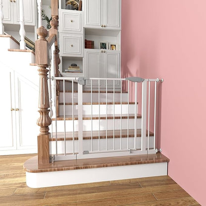 29.5-44.1" Wide Safety Pet Gate, Indoor Dog Gate for Stairs No Jumping Over, No Drilling Pressure Mount Kit, Auto Close Cat Gate Suitable for Stairs, Doorways, White