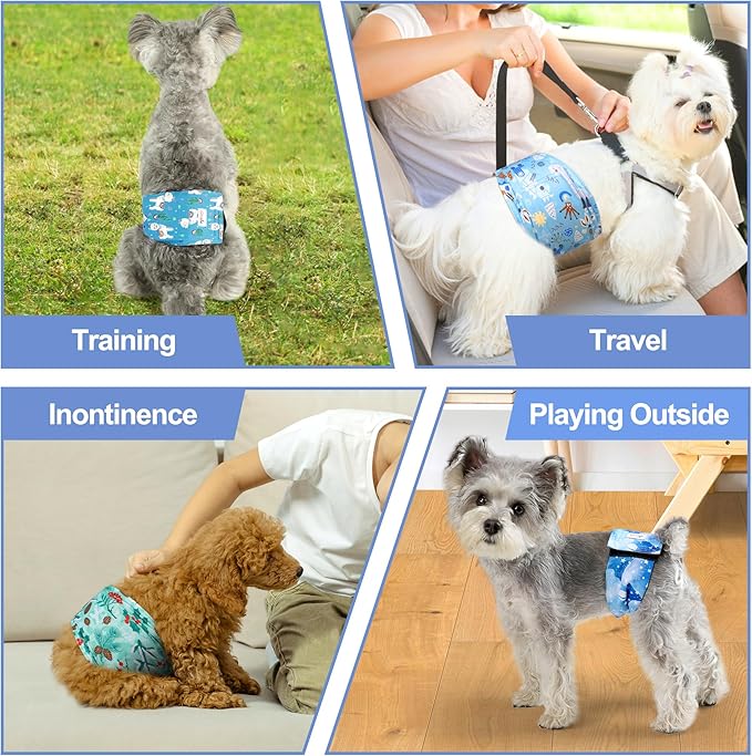 5 Pack Dog Diapers Male Reusable, Premium Belly Bands for Male Dogs, High Absorbing Dog Pee Wraps for Doggie in Incontinence or Excitable Urination and Training Galaxy L