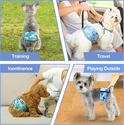 5 Pack Dog Diapers Male Reusable, Premium Belly Bands for Male Dogs, High Absorbing Dog Pee Wraps for Doggie in Incontinence or Excitable Urination and Training Galaxy L