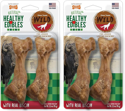 Nylabone Healthy Edibles Wild Natural Dog Chews,Long Lasting Bones for Dogs,Bison Flavor Dog Treats,Medium,2 Count (Pack of 2)