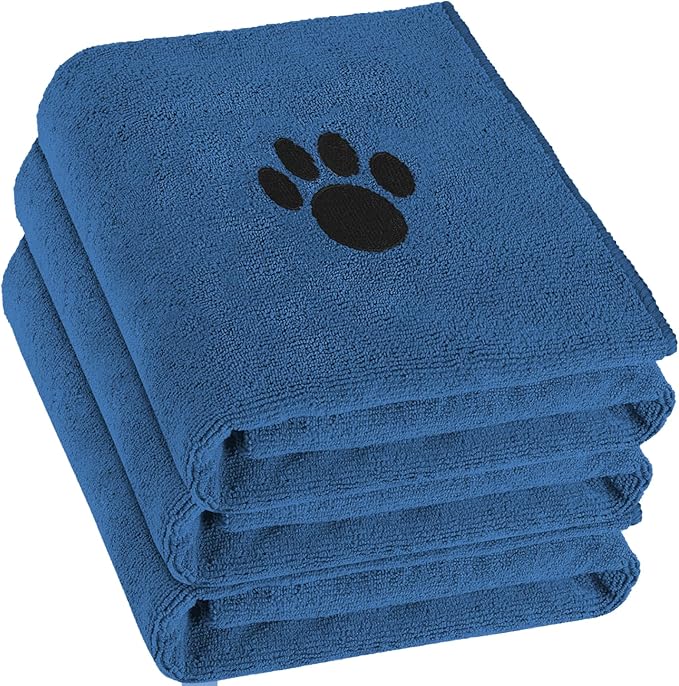 Puomue 3 Pack Microfiber Dog Towels for Drying Dogs, Super Absorbent and Soft Pet Grooming Towel, 40 Inch X 23.6 Inch, Perfect Dog Drying Towels for Large, Medium or Small Dogs, Blue