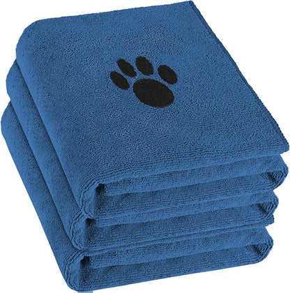 Puomue 3 Pack Microfiber Dog Towels for Drying Dogs, Super Absorbent and Soft Pet Grooming Towel, 40 Inch X 23.6 Inch, Perfect Dog Drying Towels for Large, Medium or Small Dogs, Blue