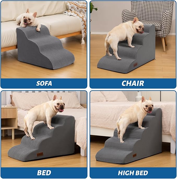 Aodisman 5-Step Dog Stairs and Ramp for High Bed, Non-Slip Sturdy Pet Steps for Small Dogs and Cats,22.2" H,Grey