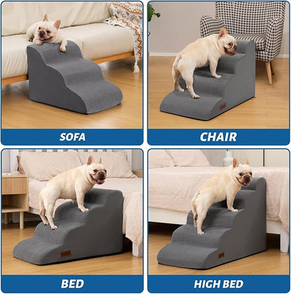 Aodisman 5-Step Dog Stairs and Ramp for High Bed, Non-Slip Sturdy Pet Steps for Small Dogs and Cats,22.2" H,Grey