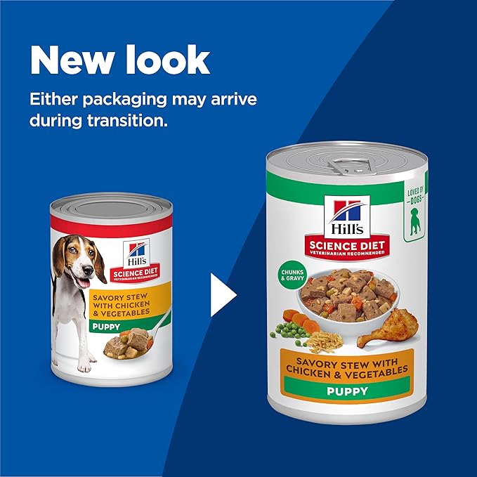 Hill's Science Diet Puppy, Puppy Premium Nutrition, Wet Dog Food, Chicken & Vegetables Stew, 12.8 oz Can, Case of 12