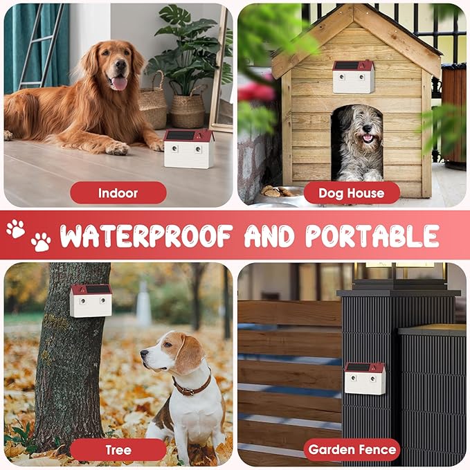Dog Bark Deterrent Devices: Ultrasonic Anti Barking Device for Dogs with 3 Training Modes 50 FT | Solar Dog Barking Deterrent Devices | Stop Barking Dog Device for Indoor (Red)