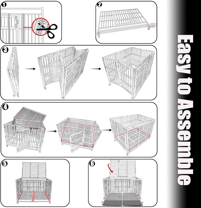 Confote 37/47 Inch Heavy Duty Dog Crate Metal Cage Kennel, High Anxiety Pet Cage with Lockable Wheels & Double Doors for Small Medium Large Dogs (SS-42)