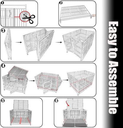 Confote 37/47 Inch Heavy Duty Dog Crate Metal Cage Kennel, High Anxiety Pet Cage with Lockable Wheels & Double Doors for Small Medium Large Dogs (SS-47)