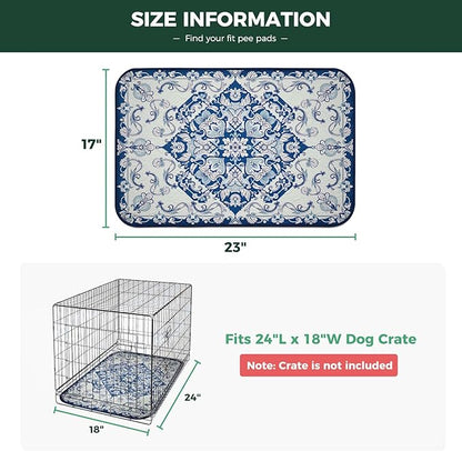 FXW Washable Pee Pads for Dogs, Leak-Proof & Non-Slip, Specifically Designed for 24inch Cages, 17" x 23" Rectangle, Mandala Blue, 2 Packs