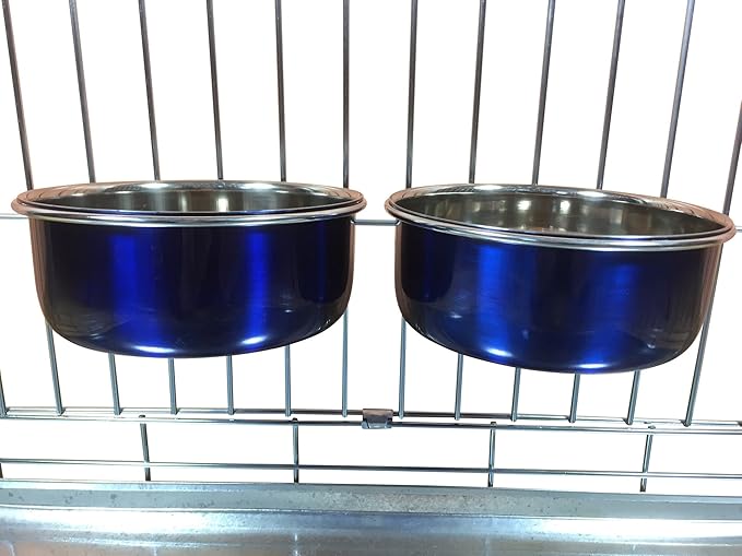 Ellie-Bo Pair of Dog Bowls for Crates, Cages or Pens and 3 Sizes (0.9Ltr Medium, Blue)