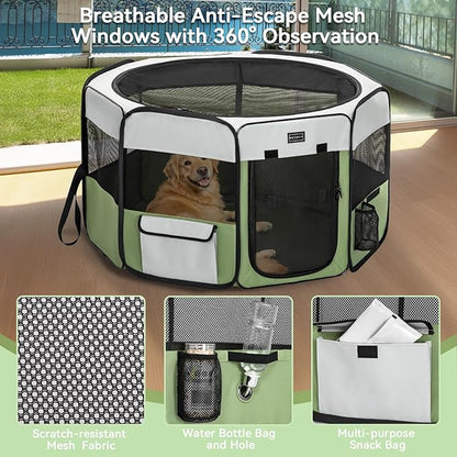 PETSFIT 45.5" Dog Playpen Indoor/Outdoor-Jump-Proof 28.5" Height with Removable Waterproof Mat & Zippered Roof | RV, Camping, Travel Dog Pen | Whelping & Cat Observation Space(45.5"L x 45.5"W x 28.5H)