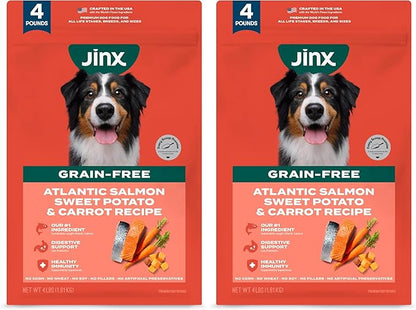 Jinx Premium Grain-Free Dry Dog Food, for All Lifestages - Real Salmon, Sweet Potato & Carrot Puppy Kibble with Superfoods for Immune Support & Probiotics for Digestive Support - No Fillers - 4lb