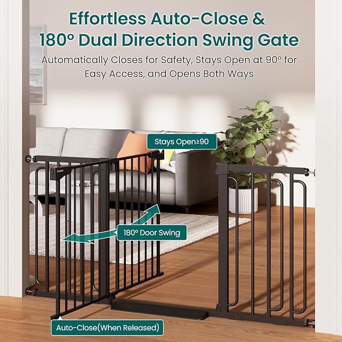 Cumbor 2-Pack Baby & Dog Gates Bundle, 29.7-48" & 30.4-56.8" Extra Wide Safety Gates for Stairs Doorways Hallways, Dual Lock Auto Close Easy Install Pet Gate, Black