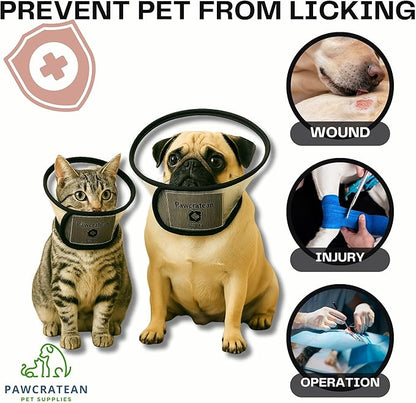 Pet Cone Collar Dog Cat Soft Plastic Recovery Collar Adjustable Comfortable Wounds Protection Small Medium Size Elizabeth Collar (Transparent, Medium)