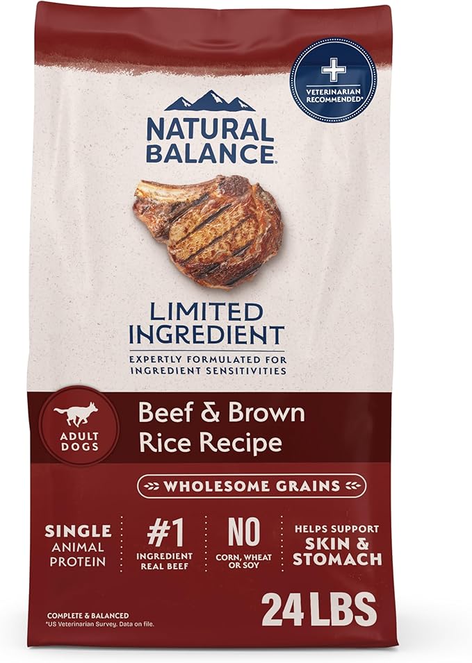 Natural Balance Limited Ingredient Adult Dry Dog Food with Healthy Grains, Beef & Brown Rice Recipe, 24 Pound (Pack of 1)