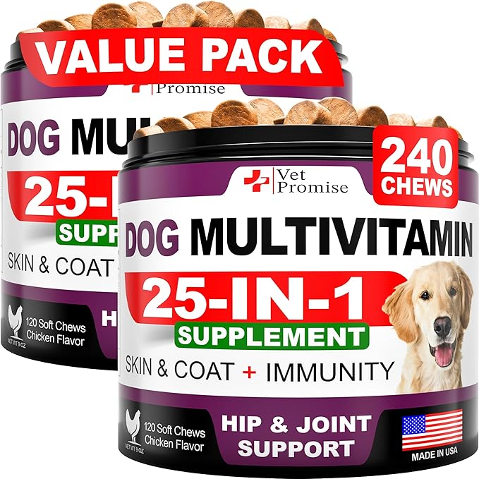 (2 Pack) Dog Multivitamin Chewable with Glucosamine - Dog Vitamins and Supplements - Senior & Puppy Multivitamin for Dogs - Pet Joint Support Health - Immunity - Mobility - Energy - 240 Chews