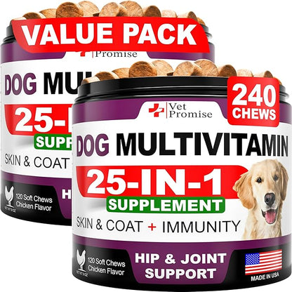 (2 Pack) Dog Multivitamin Chewable with Glucosamine - Dog Vitamins and Supplements - Senior & Puppy Multivitamin for Dogs - Pet Joint Support Health - Immunity - Mobility - Energy - 240 Chews