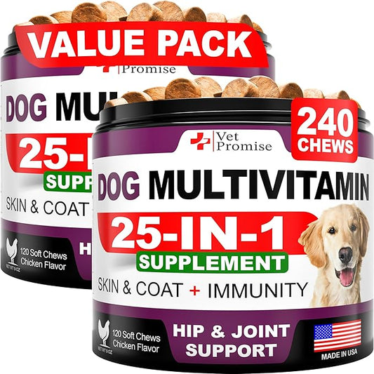 (2 Pack) Dog Multivitamin Chewable with Glucosamine - Dog Vitamins and Supplements - Senior & Puppy Multivitamin for Dogs - Pet Joint Support Health - Immunity - Mobility - Energy - 240 Chews