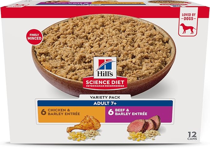 Hill's Science Diet Adult 7+ Wet Dog Food Variety Pack, Chicken & Beef, 13 oz. Cans, 12-Pack