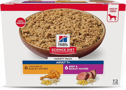 Hill's Science Diet Adult 7+ Wet Dog Food Variety Pack, Chicken & Beef, 13 oz. Cans, 12-Pack