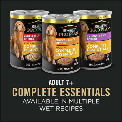 Purina Pro Plan Wet Dog Food For Senior Dogs Adult 7 Plus Chicken and Rice Entree Classic - (Pack of 12) 13 oz. Cans
