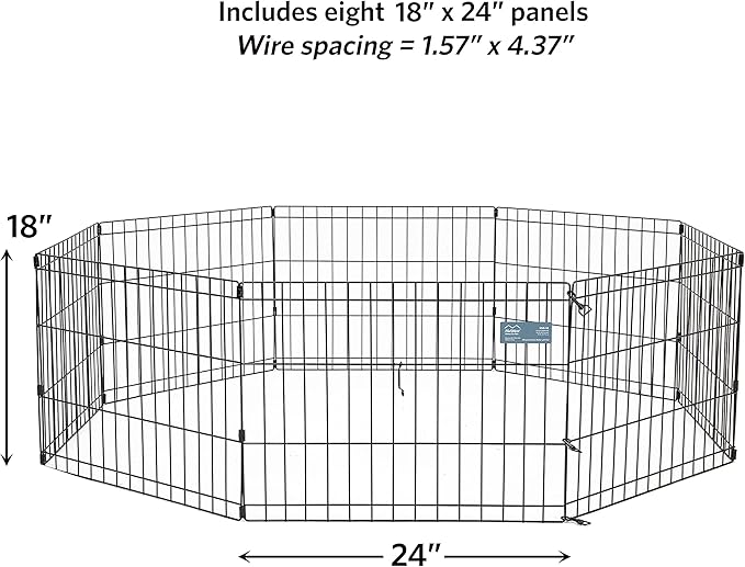 MidWest Homes for Pets 18-Inch Exercise Pen, for Indoor and Outdoor use, 16 Sq Feet of Play, Folding Dog Pen, No Door Design for Maximum Security, Easy to Set Up, Foldable Dog Playpen