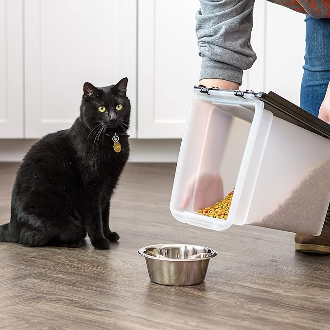 IRIS USA Airtight Dog Food Storage Container, WeatherPro, Up to 10 lbs, for Dog Cat Bird and Other Pet Food Storage Bin, Keep Fresh, Translucent Body, Made in USA, Clear/Black