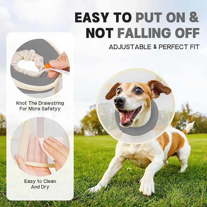 Soft Dog Cone Collar to Stop Licking-Adjustable Comfortable Mesh Recovery Collars After Surgery for Small or Miniature Dogs, Alternative to Plastic Elizabethan Collar for Neuter Incision Care (Grey,M)
